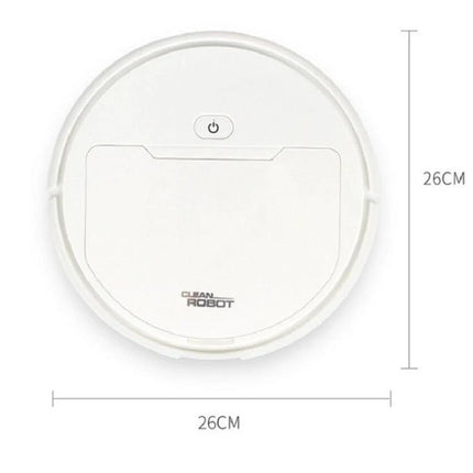 Compact Automatic Robot Vacuum for Floor Sweeping and Mopping white 26cm round design showing top view and power button