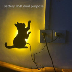 Luz LED con control de sonido, luz nocturna, luz de silueta, luz de sombra, luz de pared con forma de gato