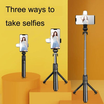 Compact Tripod Selfie Stick for Daily Photo Adventures showing three modes: handheld, short tripod, and extended tripod for steady selfies