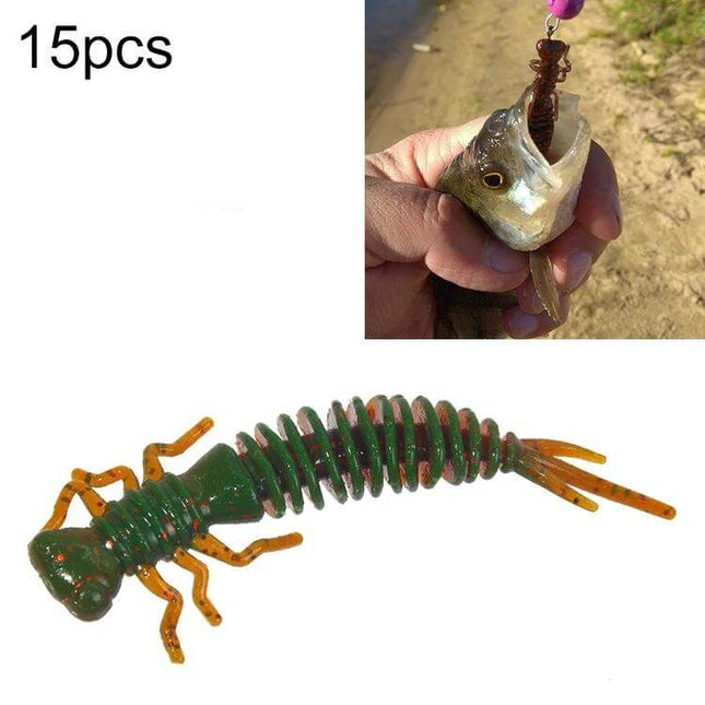 Larvae Silicone Soft Bait Lure 10 cm For Pond And River Fishing - green ribbed silicone larva with hooks and caught fish