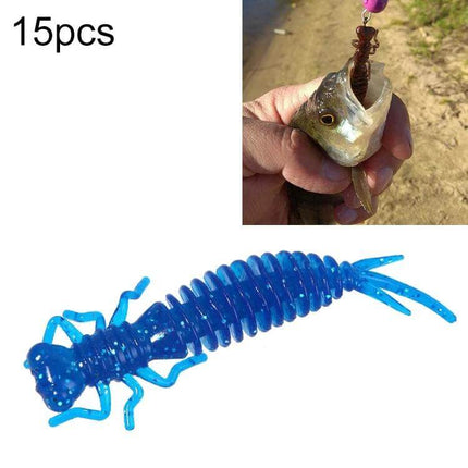 Larvae Silicone Soft Bait Lure 10 cm For Pond And River Fishing - blue lifelike silicone larva bait hooked in small fish, 15pcs pack