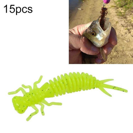 Larvae Silicone Soft Bait Lure 10 cm For Pond And River Fishing bright chartreuse lifelike larvae on hook with caught fish