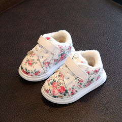 Cozy Floral Print PU Leather Baby Winter Snow Boots