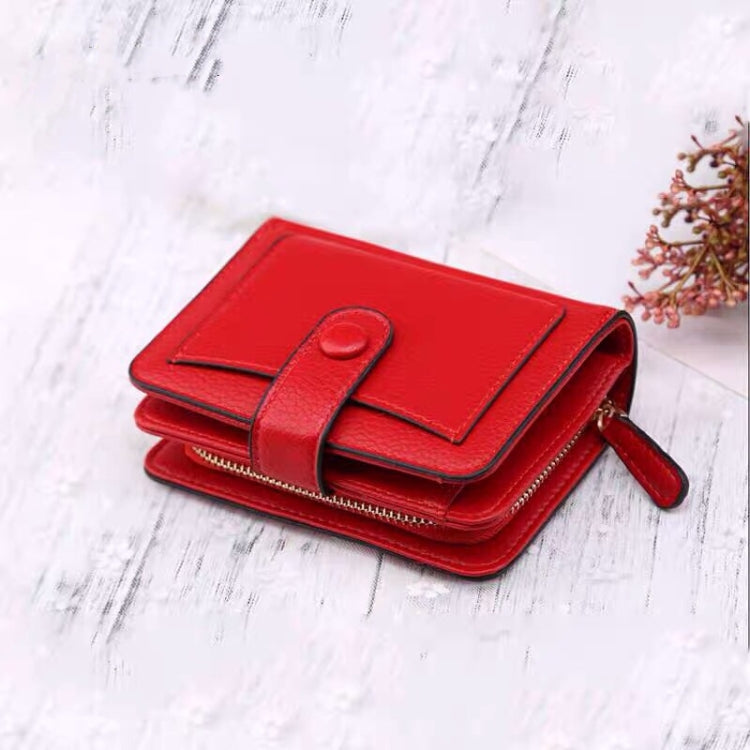 Women Short Litchi Texture Multi-card Buckle Wallet