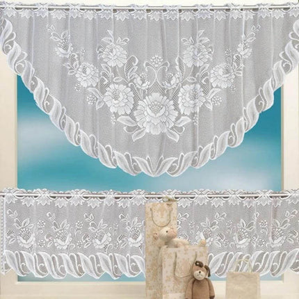 White Translucent Lace Curtain Panels For Bedroom Windows delicate floral polyester two-panel set with rope hanging, soft diffused light for kitchen or bedroom