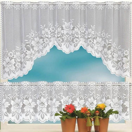 White Translucent Lace Curtain Panels For Bedroom Windows - two-panel polyester set with floral scalloped design and rope hanging, soft diffused light for bedroom