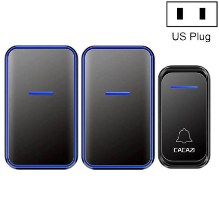 CACAZI Wireless Doorbell with Remote Control for Home Use - black waterproof transmitter and two plug-in receivers with blue LED accents
