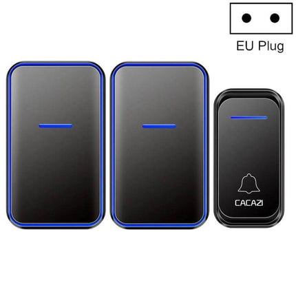 CACAZI Wireless Doorbell with Remote Control for Home Use - black waterproof transmitter and two receivers with EU plug, long-range wireless doorbell