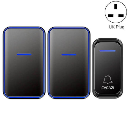 CACAZI Wireless Doorbell with Remote Control for Home Use - sleek black waterproof transmitter and two plug-in receivers with UK plug
