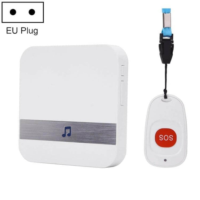 CACAZI Wireless Doorbell for Smart Home Entry Notification - white receiver and waterproof SOS transmitter with EU plug