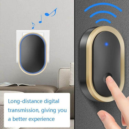 CACAZI Wireless Smart Remote Control Doorbell for Elderly showing button push and indoor chime with long-distance wireless transmission