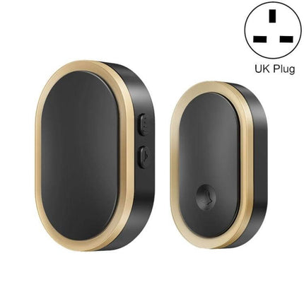 CACAZI Wireless Smart Remote Control Doorbell for Elderly - black and gold wireless doorbell kit with UK plug, large receiver and compact remote button