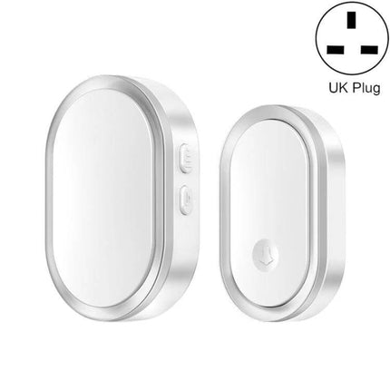 CACAZI Wireless Smart Remote Control Doorbell for Elderly – white wireless doorbell receiver and push button with UK plug symbol