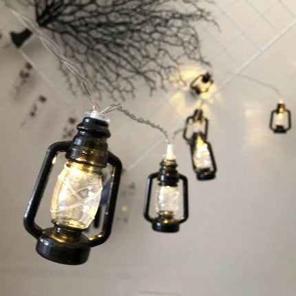 Christmas Lantern LED String 1.5m 10 LEDs Black Decoration - battery-powered black lantern string lights for patios and garden paths
