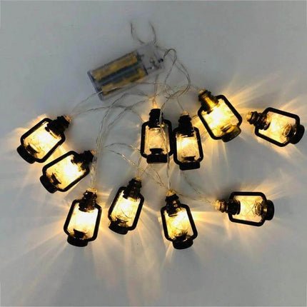 Christmas Lantern LED String 1.5m 10 LEDs Black Decoration - battery-powered outdoor lantern string on patio railing