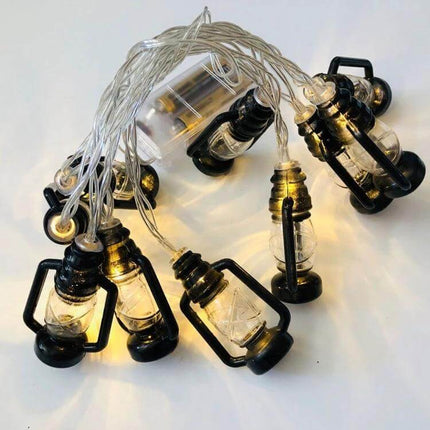 Christmas Lantern LED String 1.5m 10 LEDs Black Decoration - battery-powered cordless outdoor lantern string for patios and garden paths