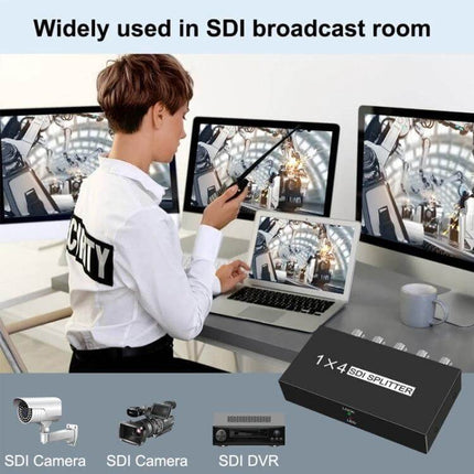 SDI Video Distribution Amplifier for Signal Splitting, 1 Input to 4 Outputs - broadcast room sending one SDI feed to four monitors