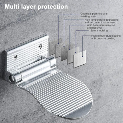 Wall-Mounted Foot Rest for Shower and Daily Bathroom Use - foldable aluminum wall-mounted footrest with multi-layer corrosion protection and textured anti-slip surface