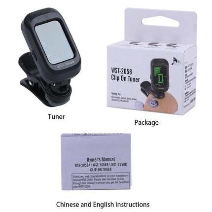 Little Angel Tuner for Everyday Guitar Practice and Travel compact clip-on tuner with LED display, package and manual