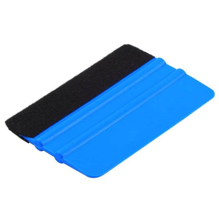 Set of 5 Blue Felt Scrapers for Car Film Application - close-up of blue felt edge squeegee for window tinting and film installation