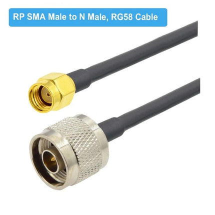 RP-SMA Male to N Male RG58 Coaxial Cable for Antenna Extensions - RG58 PVC cable, RP-SMA male to N male connectors for extending GPS and wireless antennas