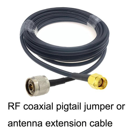 RP-SMA Male to N Male RG58 Coaxial Cable for Antenna Extensions – black RG58 pigtail with RP-SMA male gold and N male silver connectors