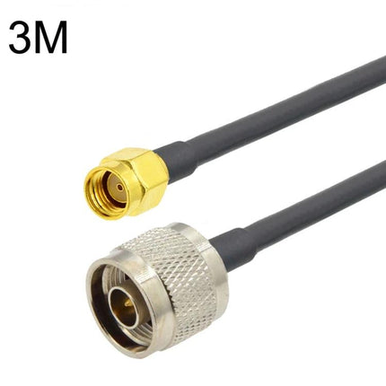 RP-SMA Male to N Male RG58 Coaxial Cable for Antenna Extensions – 3m RG58 cable with PVC insulation, RP-SMA male and N male connectors