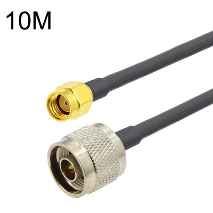 RP-SMA Male to N Male RG58 Coaxial Cable for Antenna Extensions - 10M RG58 cable with RP-SMA male and N male connectors for antenna extension