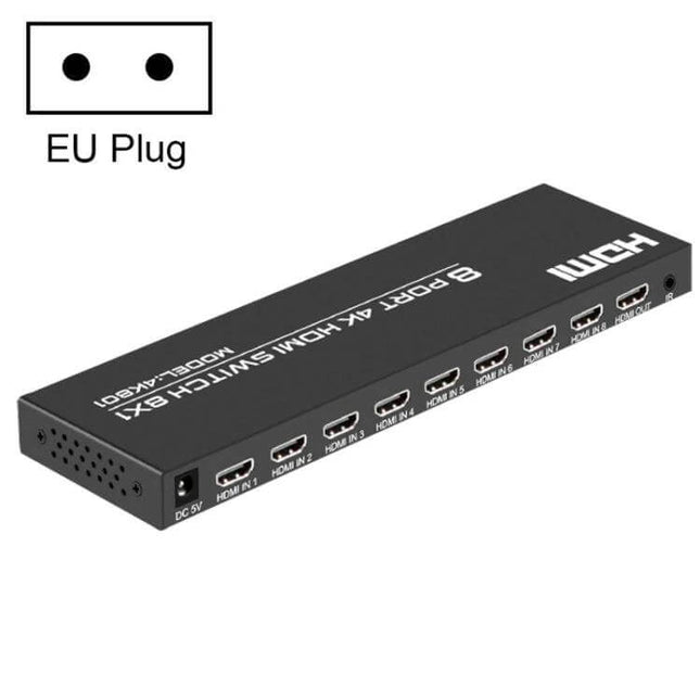 FJGEAR HDMI Switcher for Connecting Multiple Devices to TV slim 8-port HDMI switch with EU plug for TVs, monitors, projectors