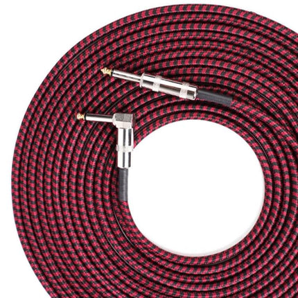 Reliable Guitar Cable for Musicians' Daily Practice and Performances - coiled red braided instrument cable with straight and right-angle 1/4" plugs