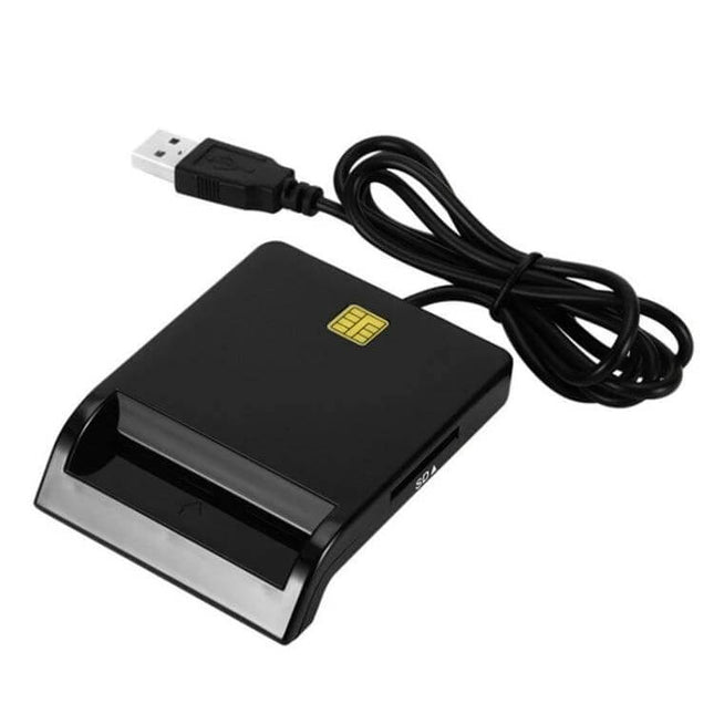 Multi-Function Card Reader for SD, TF, and SIM Cards compact black USB reader for SD TF microSD and SIM data transfer