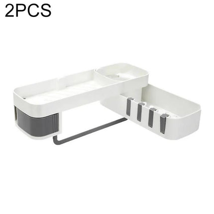 Practical Wall-Mounted Shelf for Daily Bathroom Storage white multi-compartment organizer with hidden hooks and towel bar