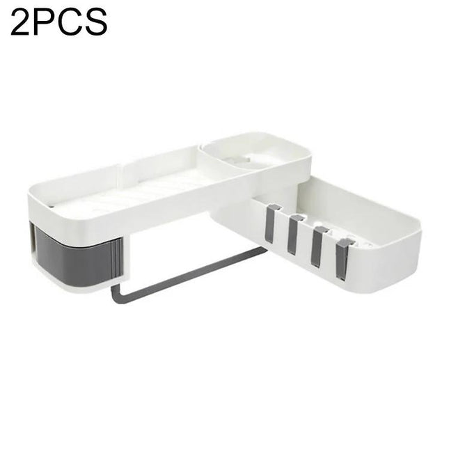 Practical Wall-Mounted Shelf for Daily Bathroom Storage white multi-compartment organizer with hidden hooks and towel bar