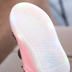 Encantadoras botas luminosas LED con lazo de cristal con pestañas para niñas