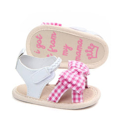 Charming Bow-Embellished Plaid Summer Sandals for Baby Girls - Anti-Slip Crib Shoes