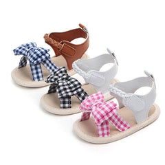 Charming Bow-Embellished Plaid Summer Sandals for Baby Girls - Anti-Slip Crib Shoes