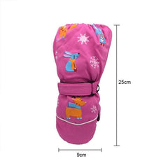 Kids Cartoon Deer and Rabbit Design Long Sleeve Windproof Waterproof Ski Gloves