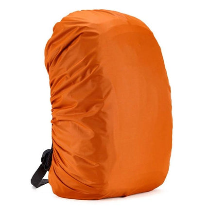 Waterproof Adjustable Rain Cover for Backpacks, 35L to 80L - orange cover protecting hiking backpack from rain and dust, adjustable fit