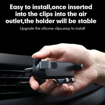 Car Air Outlet Phone Holder For Car Vents Black Everyday Use - hand installing compact black aluminum alloy vent mount into car air outlet