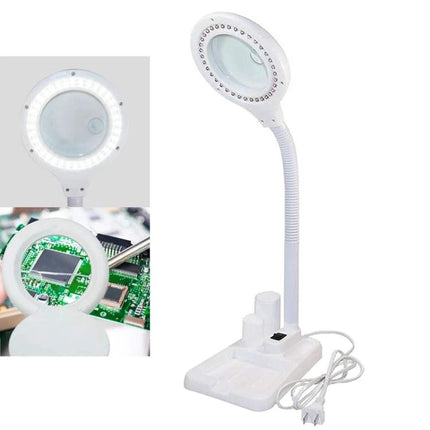 Versatile Magnifying Desk Lamp for Daily Reading and Crafts with adjustable 360-degree arm, LED ring light and base for tools