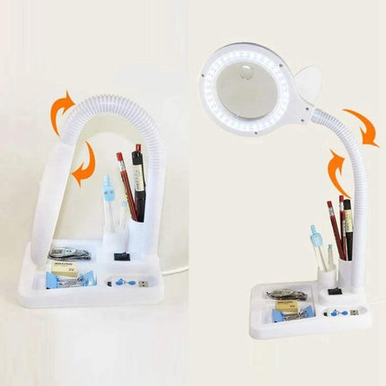 Versatile Magnifying Desk Lamp for Daily Reading and Crafts with 360-degree adjustable arm and LED ring light, ideal for reading, sewing, model building