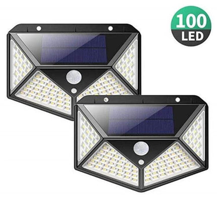 Outdoor Solar Patio Wall Light For Garden And Balcony 100 LEDs - weatherproof 4-sided PC+ABS solar wall light with motion sensor and 18650 battery
