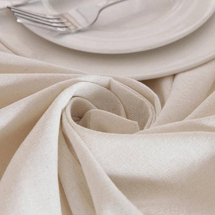 Linen Cotton Thickened Tablecloth Coffee 120x160cm For Wedding Banquet - closeup drape and neutral table setting with plate and fork