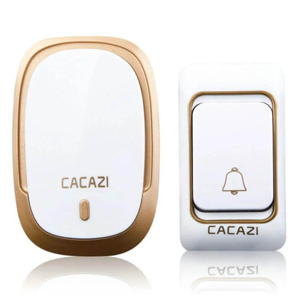 CACAZI Wireless Waterproof Doorbell for Everyday Notifications - white and gold wireless chime and button set, easy waterproof installation
