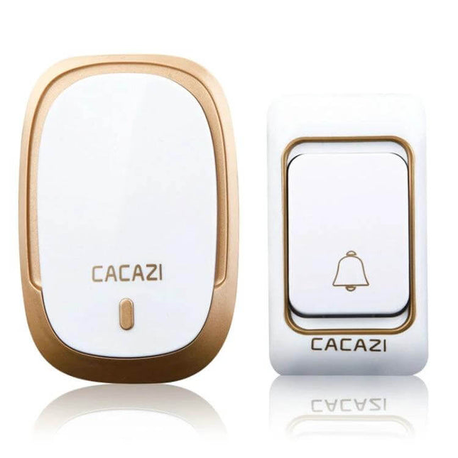 CACAZI Wireless Waterproof Doorbell for Everyday Notifications - white and gold wireless chime and button set, easy waterproof installation