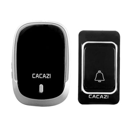 CACAZI Wireless Waterproof Doorbell for Everyday Notifications - black wireless chime and push button shown