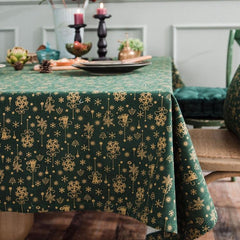 Elegant Bronzed Linen Cotton Christmas Table Cover - Rectangular Dining Cloth for Holiday Celebrations