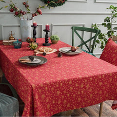 Elegant Bronzed Linen Cotton Christmas Table Cover - Rectangular Dining Cloth for Holiday Celebrations Red 100x140cm