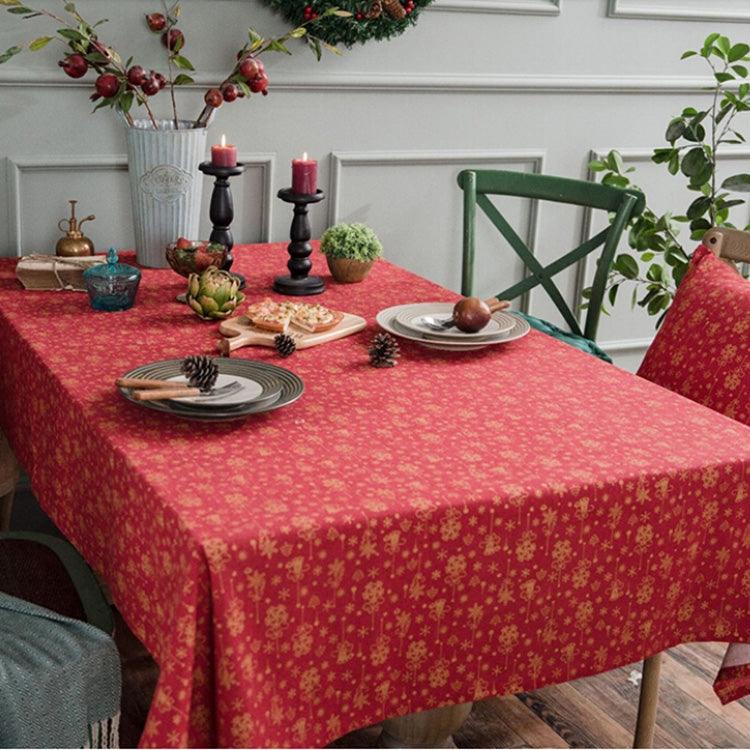 Elegant Bronzed Linen Cotton Christmas Table Cover - Rectangular Dining Cloth for Holiday Celebrations Red 140x140cm