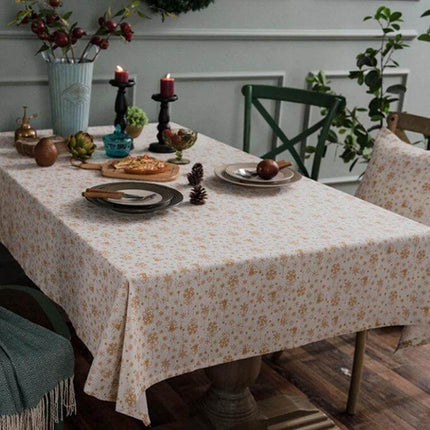 Linen Cotton Christmas Tablecloth 140x180 cm for Dining with lace-print festive pattern on a set dining table